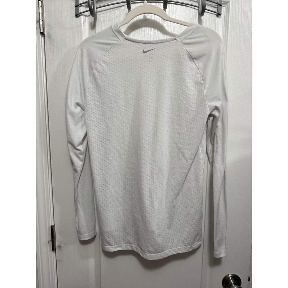 Nike Dri FIT Running Shirt Womens Large White Long Sleeve Perforated Workout - Picture 13 of 16
